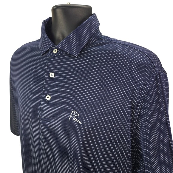 Rhoback Men's Large Navy Blue Micro Dot Golf Polo Shirt Performance Short Sleeve - Picture 2 of 6